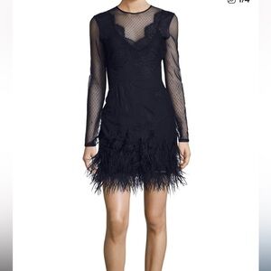 Cinq A Sept Amabella Embroidered Cocktail Dress Ditsy Mesh Feathered Hem size 4